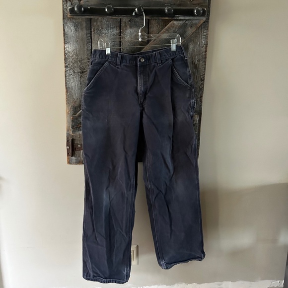 Men's Carhartt Carpenter Pants w/the Perfect Fade Navy with Wear - Picture 1 of 4